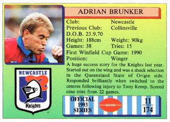 1993 Regina #11 Adrian Brunker Back